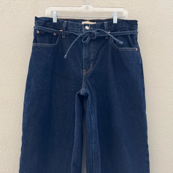 Levi's XL Wide Leg Straight Jeans 32 High Dark Denim Blue Waist Tie Classic - Picture 6 of 15